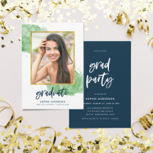 Green Watercolor Gold Foto Graduate Grad Party