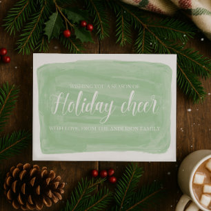 Green Watercolor Holiday Cheer Flat Card Feiertagskarte