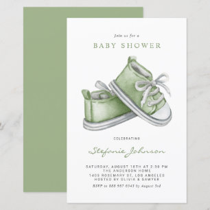 Green Watercolor Kinderschuhe Kinderdusche Einladu