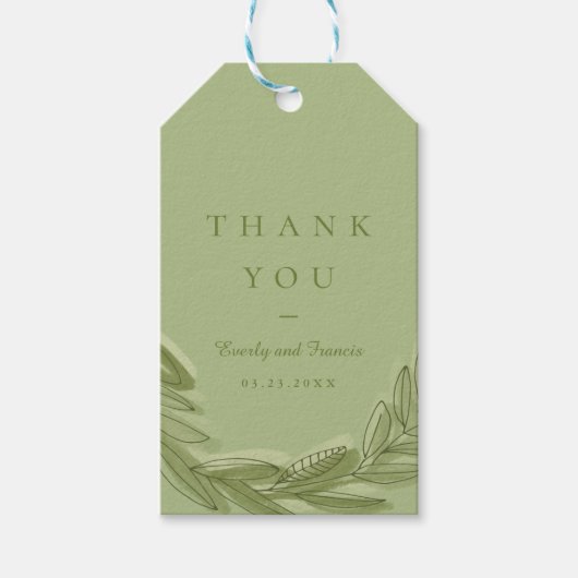 Green Watercolor Kranz Vielen Dank Geschenkanhänger (Vorderseite)