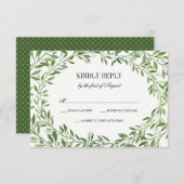Green Watercolor Laurel Leaf Wreath Wedding RSVP (Vorne/Hinten)