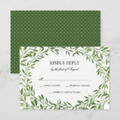 Green Watercolor Laurel Leaf Wreath Wedding RSVP Karte (Vorne/Hinten)