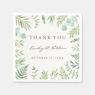 Green Watercolor Leaf Wreath Wedkin Napkin Serviette
