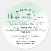 Green Watercolor Made with Love Script Ingredient Runder Aufkleber (Vorderseite)