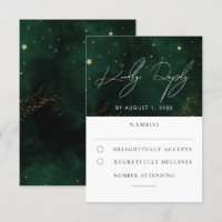 Green Watercolor Magical Gold Wedding RSVP