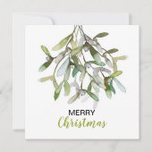 Green Watercolor Mistletoe Frohe Weihnachten (Vorderseite)