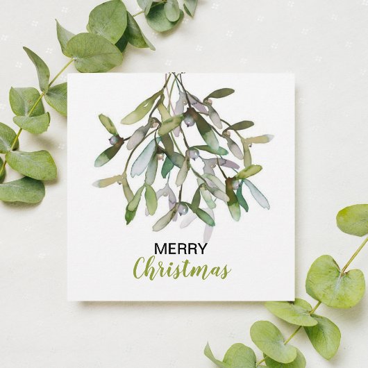 Green Watercolor Mistletoe Frohe Weihnachten