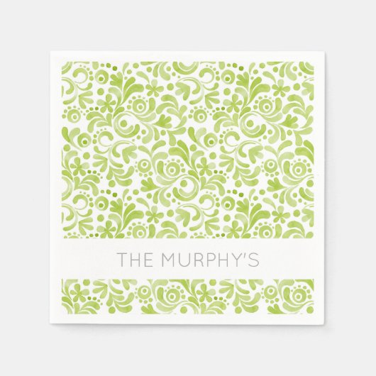 Green Watercolor Muster NAME Lovely Spring Fun Serviette (Vorderseite)