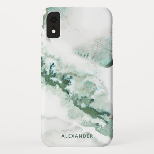 Green Watercolor Ombre Marble Monogram Case-Mate iPhone Hülle (Rückseite)