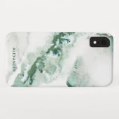 Green Watercolor Ombre Marble Monogram Case-Mate iPhone Hülle (Rückseite (Horizontal))