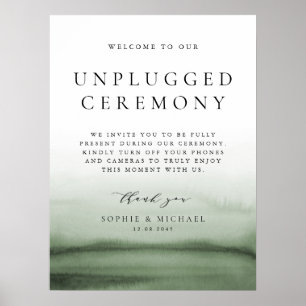 Green Watercolor Ombre Unplugged Wedding Zeremonie Poster
