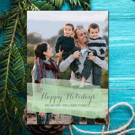 Green Watercolor Pinselstrich Holiday Foto-Karte Feiertagskarte