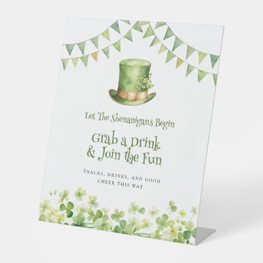 Green Watercolor Shamrock Irish Party Welcome Sockelschild (Vorderseite)