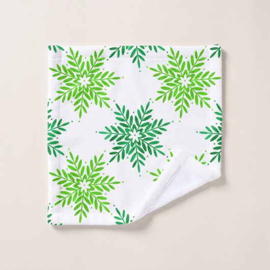 Green Watercolor Snowflake Muster Badhandtuch Set (Waschlappen)