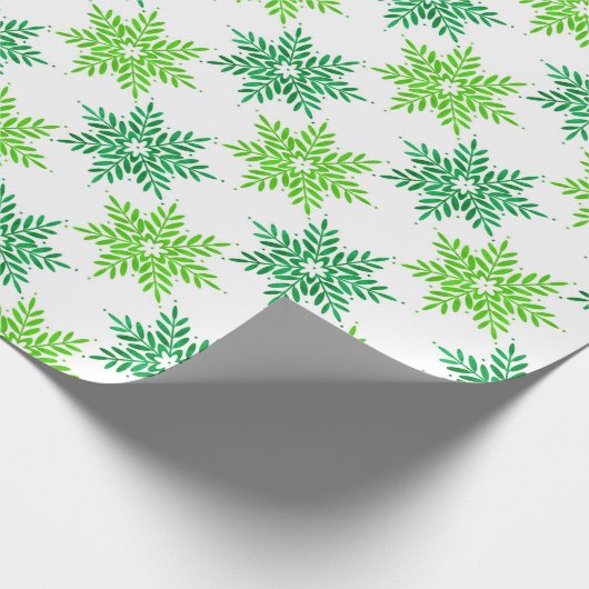 Green Watercolor Snowflake Muster Geschenkpapier (Ecke)