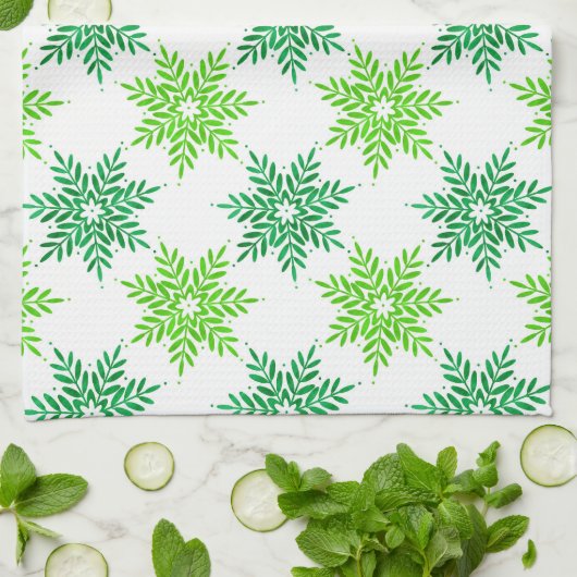Green Watercolor Snowflake Muster Geschirrtuch (Gefaltet)
