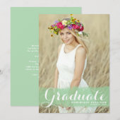 Green Watercolor Splash Foto Abschluss Einladung (Vorne/Hinten)