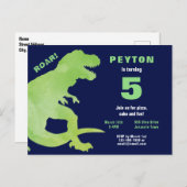 Green Watercolor T-Rex Dinosaur Geburtstagspartei Einladungspostkarte (Vorne/Hinten)