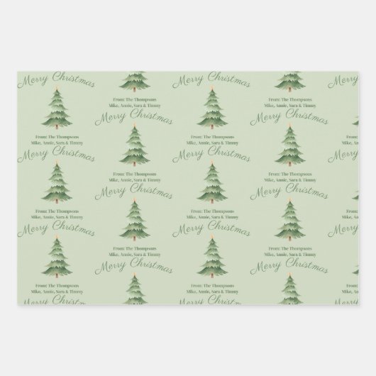 Green Watercolor Tree Custom Christmas Geschenkpapier Set (Vorderseite)