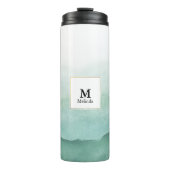 Green Watercolor Waves Monogram Tumbler Thermosbecher (Vorderseite)