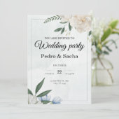 Green watercolor wedding party einladung (Stehend Vorderseite)