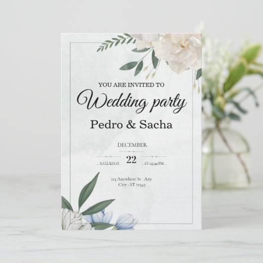 Green watercolor wedding party einladung (Stehend Vorderseite)