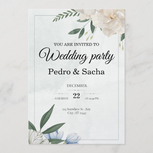 Green watercolor wedding party einladung (Vorderseite)