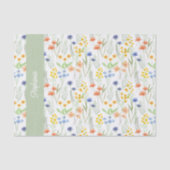 Green Watercolor Wildflower Name Seidenpapier (Vorderseite)