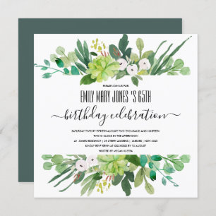 GREEN WATERCOLOR WREATH FOLIAGE ALTER GEBURTSTAG EINLADUNG