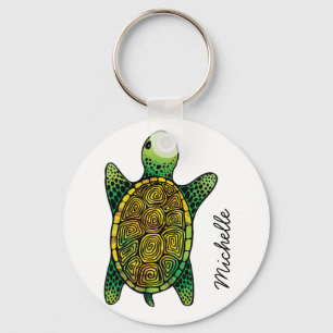 Green Watercolour Ink Drawn Turtle Schlüsselanhänger