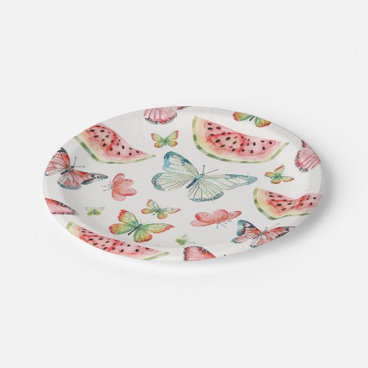 Green Watermelon Birthday Pappteller (Schrägansicht)