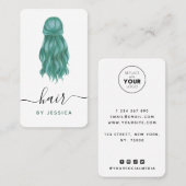 Green Wavy Hair Fairstylist Logokombination Social Visitenkarte (Vorne/Hinten)