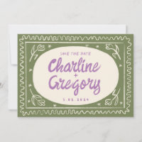 Green Wavy Handwriting Retro Save the Date