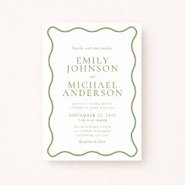 Green Wavy Outline Wedding Invitation Einladung