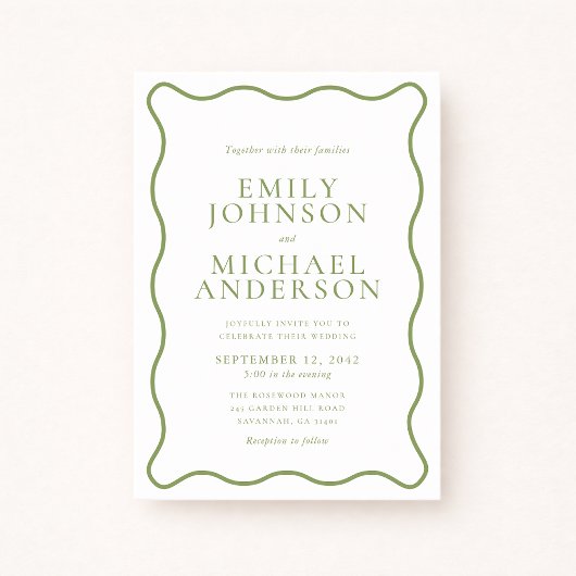 Green Wavy Outline Wedding Invitation Einladung