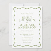 Green Wavy Outline Wedding Invitation Einladung (Vorderseite)