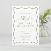 Green Wavy Outline Wedding Invitation Einladung (Stehend Vorderseite)