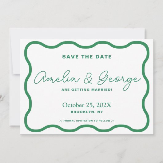 Green Wavy Retro Save The Date (Vorderseite)