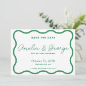 Green Wavy Retro Save The Date (Stehend Vorderseite)