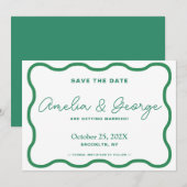 Green Wavy Retro Save The Date (Vorne/Hinten)