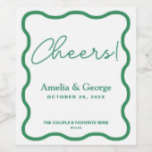 Green Wavy Retro Wedding Weinetikett (Einzelnes Label)