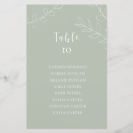 Green Wedding Chart Card Card Card Karte für die B