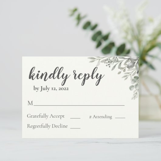Green Wedding Einladung Reply Card (Stehend Vorderseite)