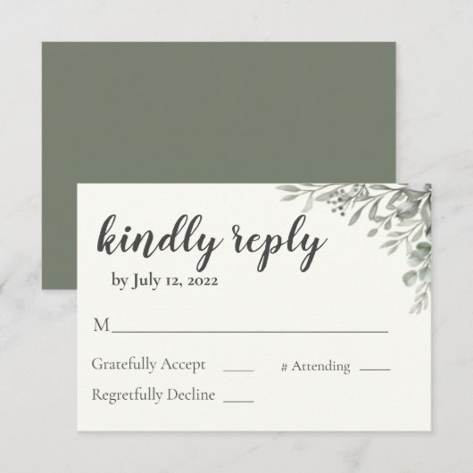 Green Wedding Einladung Reply Card (Vorne/Hinten)