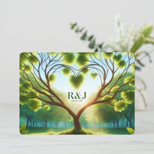 Green Wedding Flat Save the Date Card (Stehend Vorderseite)
