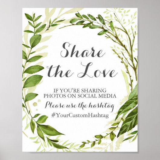 Green Wedding Hashtag Sign Share Liebe Poster (Vorne)