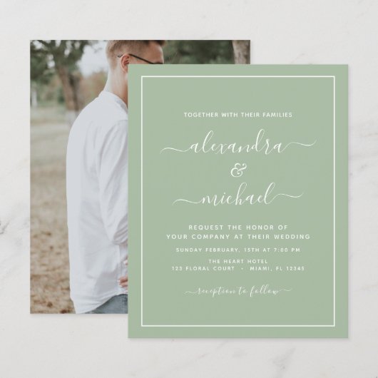 Green Wedding mit Foto Einladung (Vorne/Hinten)