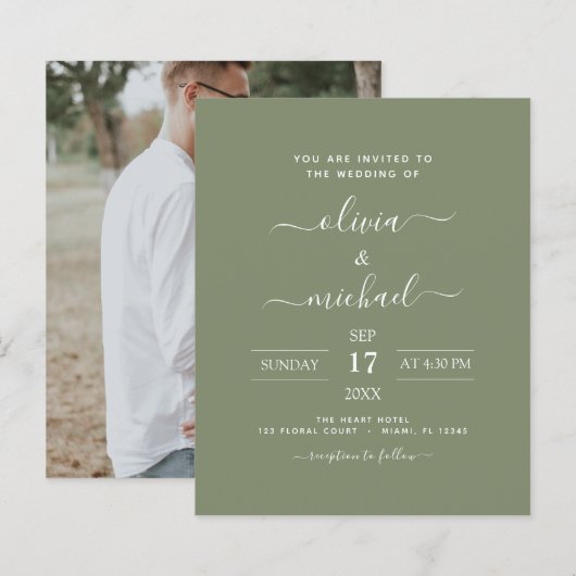 Green Wedding mit Foto Einladung (Vorne/Hinten)