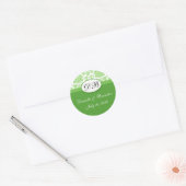 Green Wedding Monogram Damask Siegel Runder Aufkleber (Umschlag)