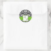 Green Wedding Monogram Damask Siegel Runder Aufkleber (Tasche)